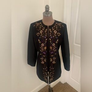 Vintage Dana Bachman Embroidered Black Silk Jacket